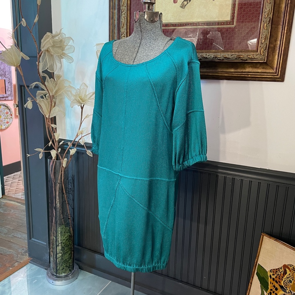 Thakoon Teal Bubble Hem Patchwork Textured Pull O… - image 3